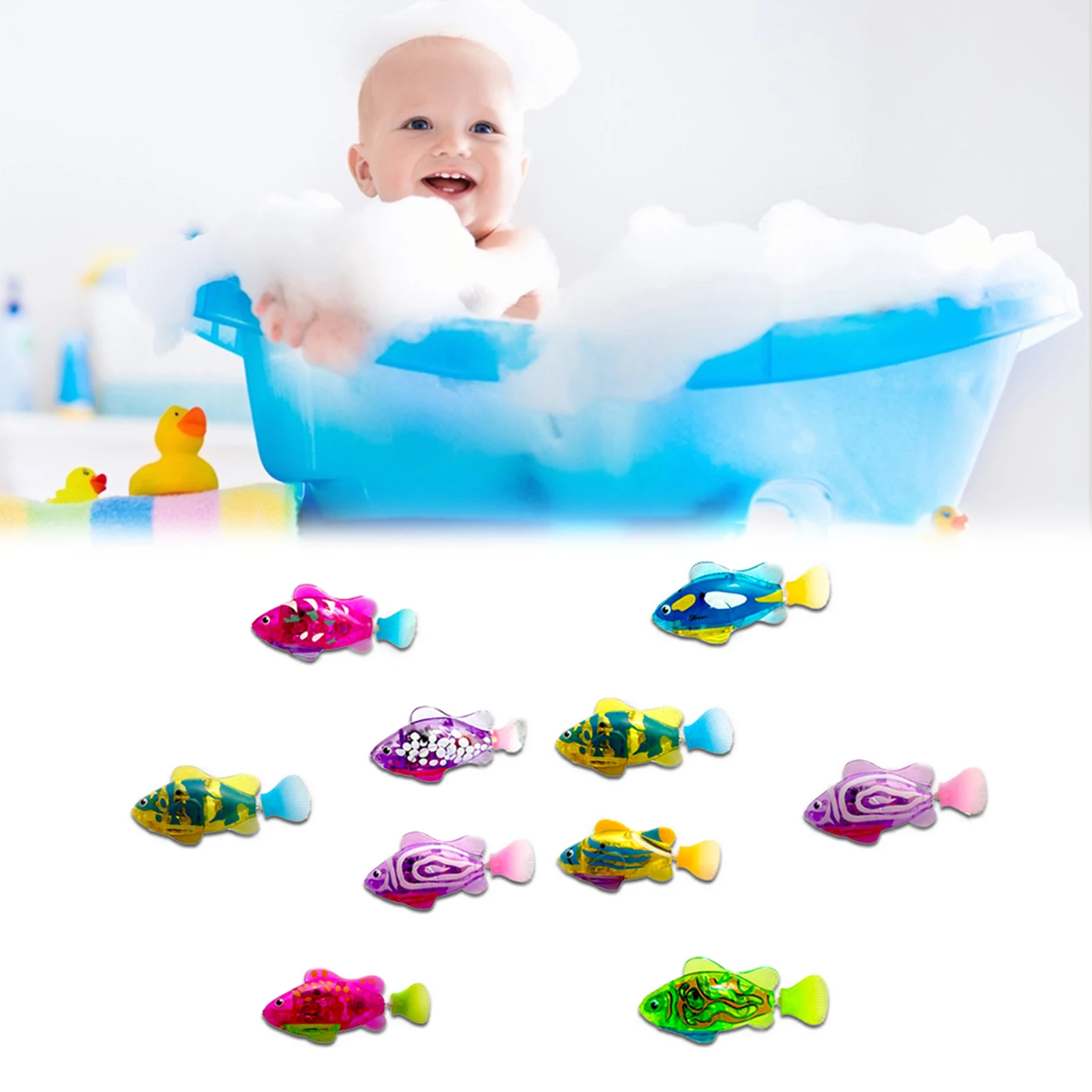 

Baby Bath Toys For Kids Swimming Robot Fish With LED Light Pool Electric Fish Toy With LED Light Bathtub Toys 4pcs Random Color