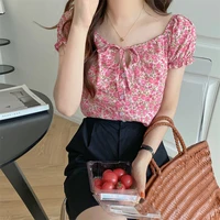 blouse women french lace round neck floral short sleeved shirt female design sense niche summer new korean top