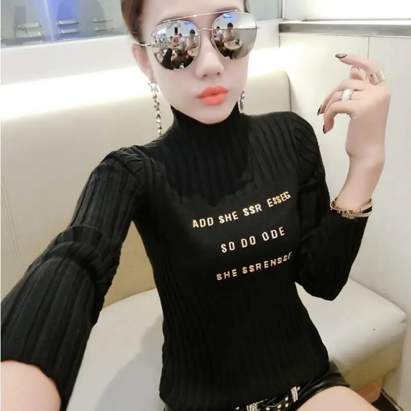 

Half high neck sweater women's new style women's slim fitting Pullover Sweater women's versatile long sleeve bottoming top