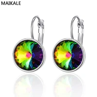 maikale classic simple colorful austrian crystal stud earrings gold copper round earrings for women to send friend gifts