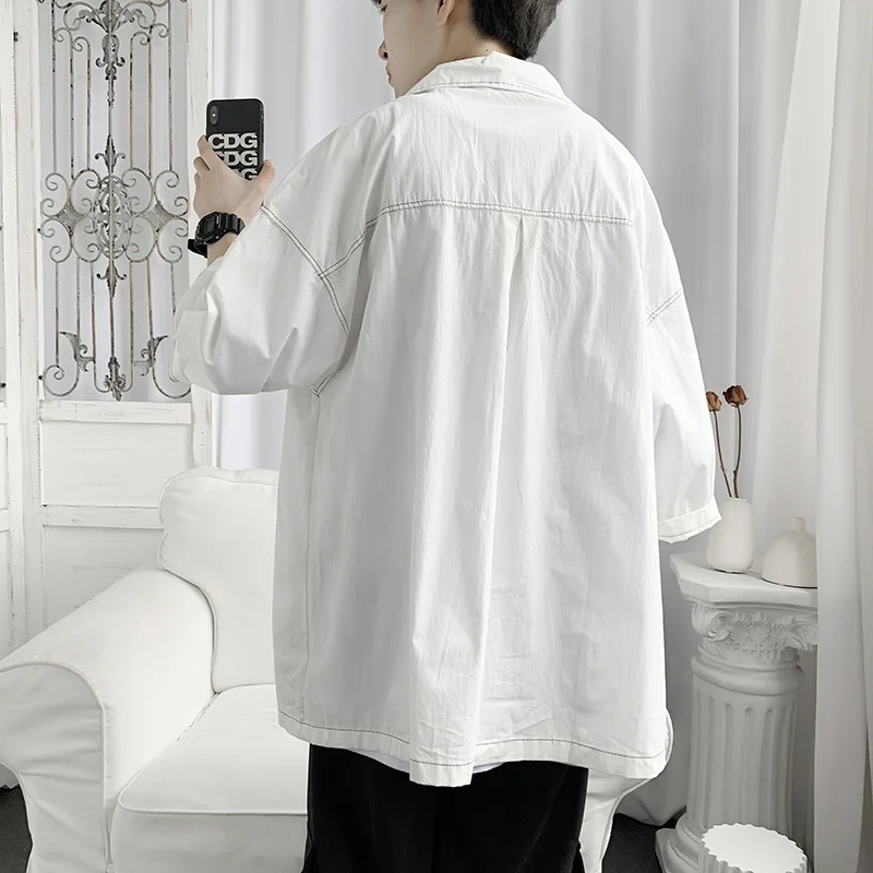 

Summer Black White Shirt Men's Fashion Pocket Casual Shirt Men Korean Loose Short-sleeved Shirts Mens Dress Shirt M-2XL