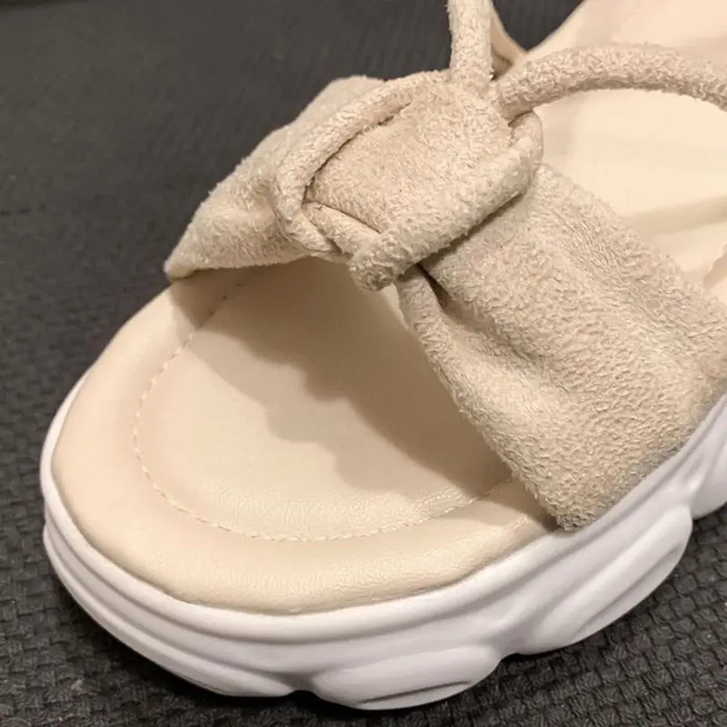 

Fanyuan Plus Size 29-46 Women Sandals Solid Color Platform Shoes Women Bow-Knot Open Toe Ankle Buckle Thick Heel Footwear