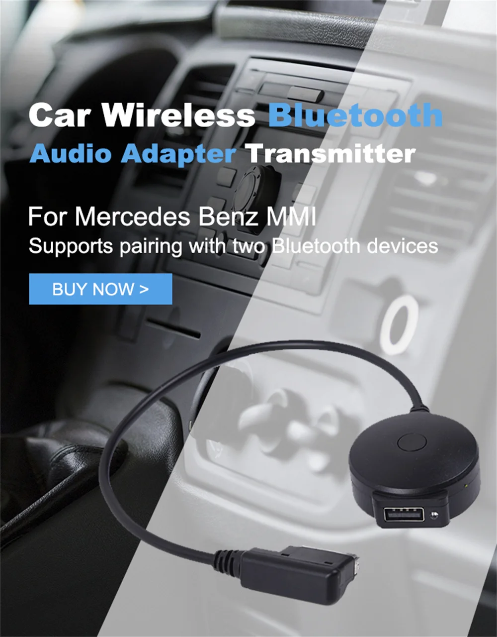 $75.17 Car Interface Wireless Bluetooth Audio Adapter Transmitter Bluetooth A2DP Music Streaming AUX Cable For Mercedes Benz MMI