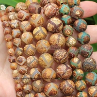 natural ancient dzi agate footballfushou crackle brown round space beads for diy necklace bracelet jewelry making