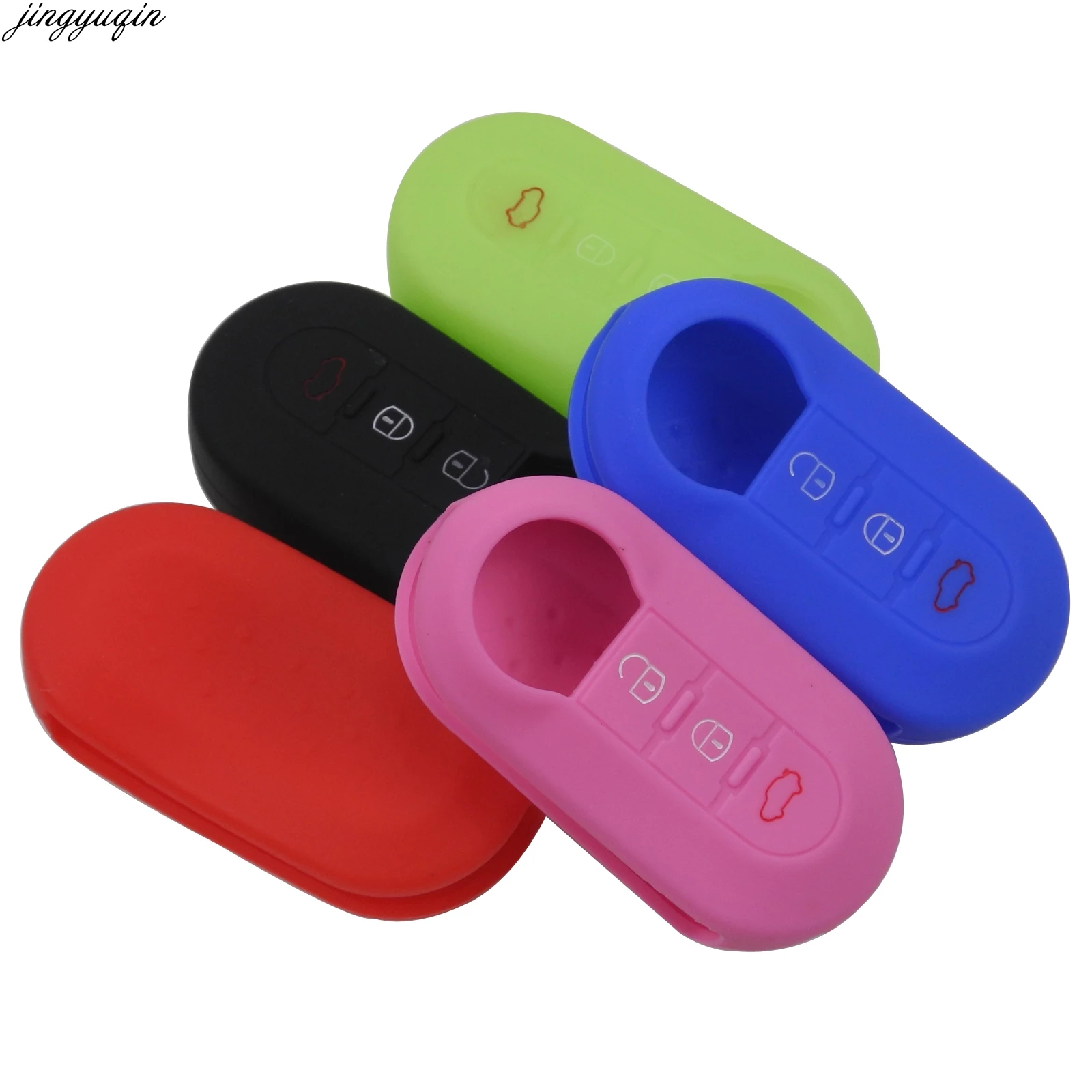 

jingyuqin for Fiat 500 Panda Punto Bravo Color Silicone Car Key Cover Case 3 Button Key Case