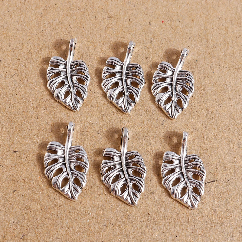 

40pcs 10*18mm Vintage Silver Color Alloy Hollow Leaf Charms Pendants for Jewelry Making DIY Drop Earrings Necklaces Accessories