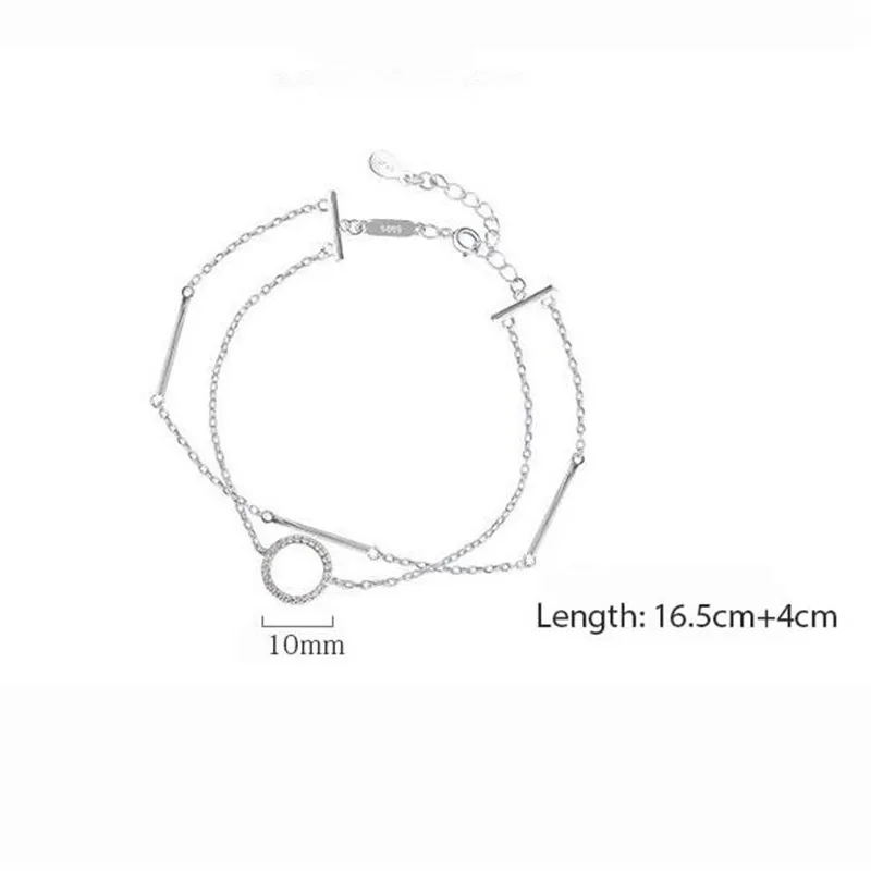 925 Стерлинговое серебро двойной круговой геометрический браслет женский письмо