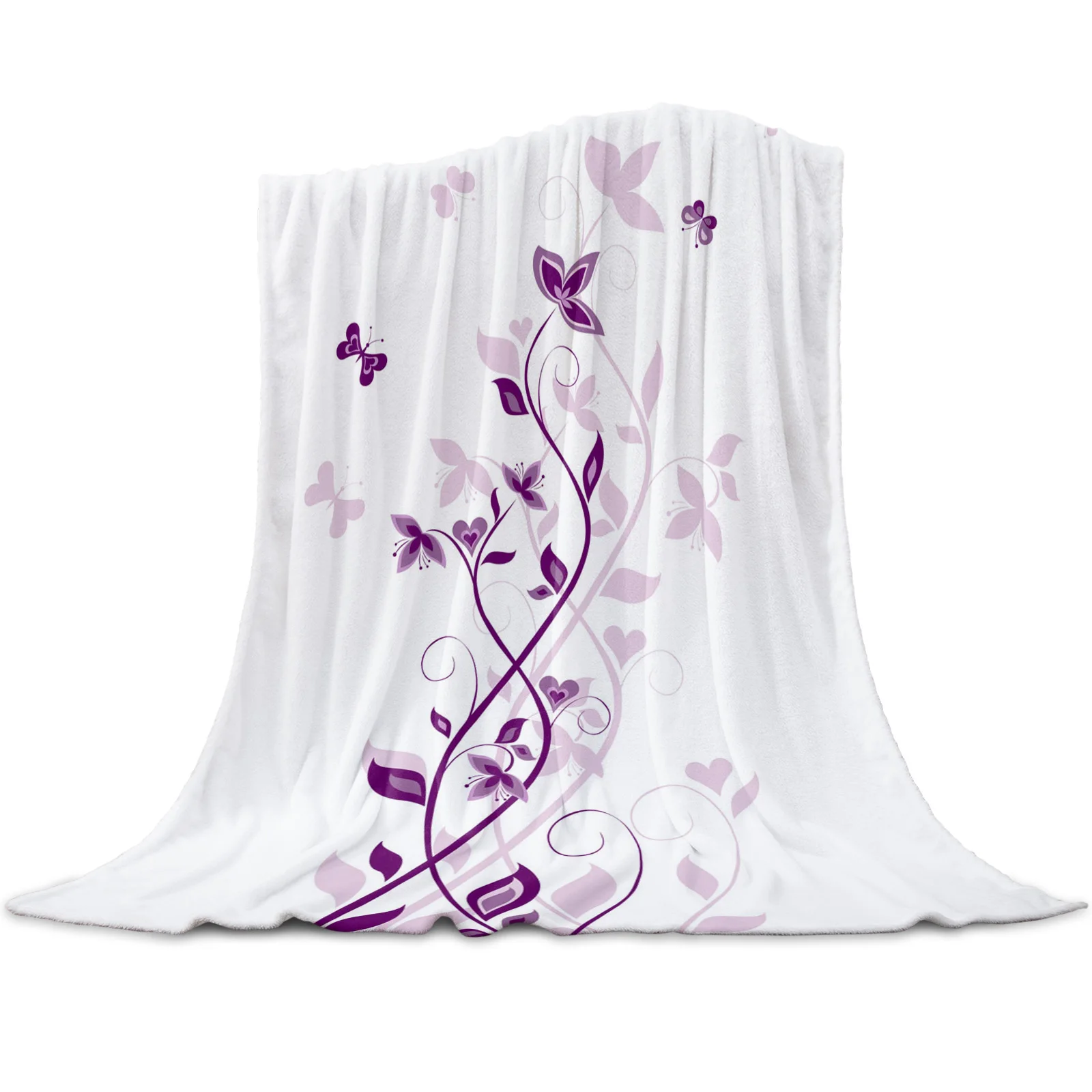 Бабочка цветок лоза белый коралловые флисовые одеяла фланелевые покрывала