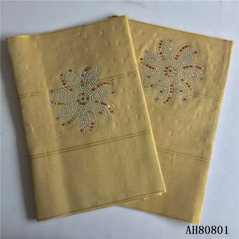 Aso Oke Headtie With Stones And Beads Nigerian Lace Fabric High Quality African Gele For Women 2pieces | Дом и сад