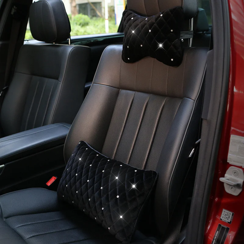 

Winter Plush Car Headrest Pillow Hot drilling Car Waist Cushion Fashion Women Girls Car Neck Waist Pillow Universal Car Styling