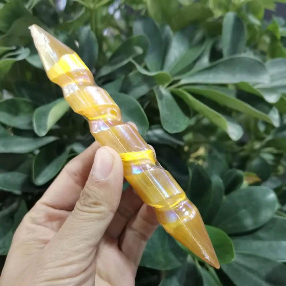 

Natural Electroplated gypsum Chakra Stone Selenite spiral massage Double Terminated points