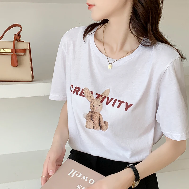 

Make firm offers cartoon printing short sleeve T-shirt dress summer new round collar loose cotton shirt jacket ins