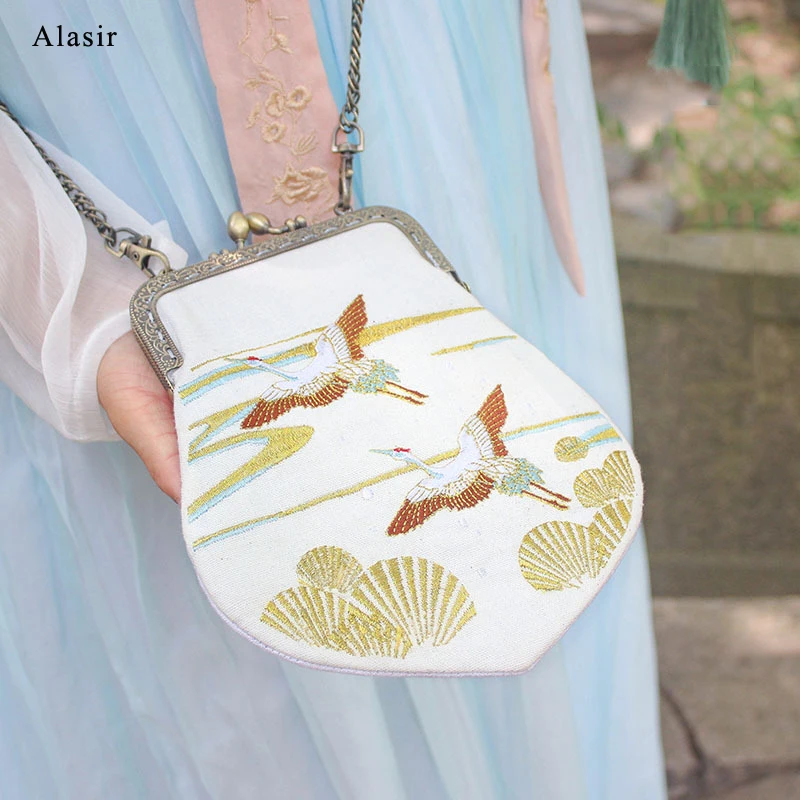 Сумка Alasir в китайском стиле с вышивкой журавликом женская сумочка на ремне через