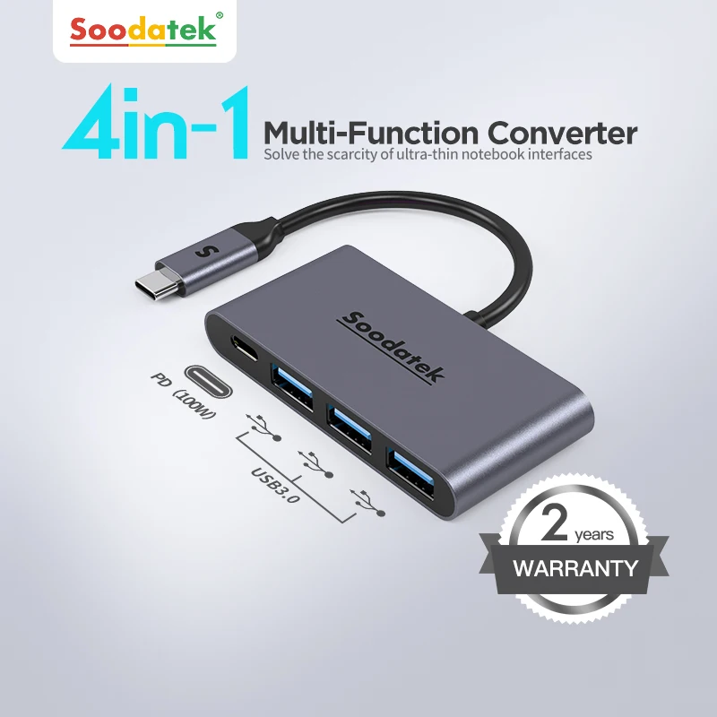 

Soodatek USB C HUB Type C to Multi USB 3.0 PD Charging Adapter for MacBook Pro Huawei Mate 30 USB-C 3.1 Splitter Port Type C HUB