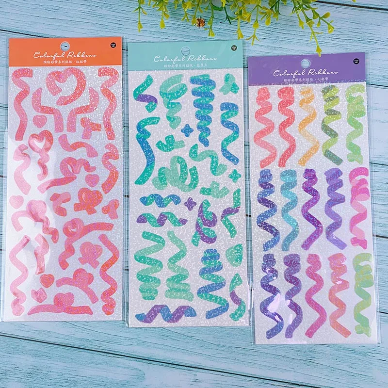 1Pcs Scrapbooking Stickers Colorful Ribbon Laser Decorative Sticker For Materials DIY Diary Album Stationery | Дом и сад