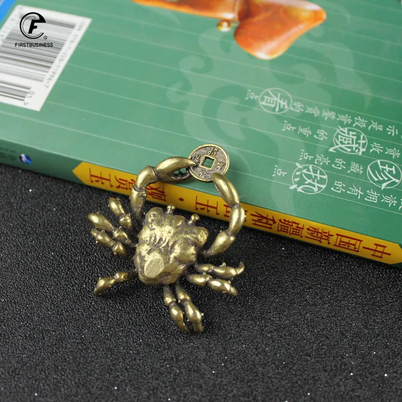 Латунный Краб Китайская античная монета маленькая статуя фэн-шуй Орна для мужчин