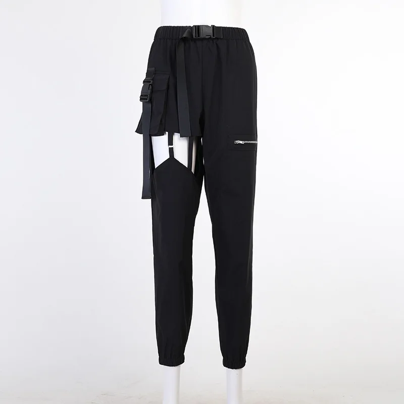 

Helisopus New Women High Waist Trousers Hollowed Out Loose Harajuku Pants Cargo Pants Patchwork Zipper Pants Punk Streetwear