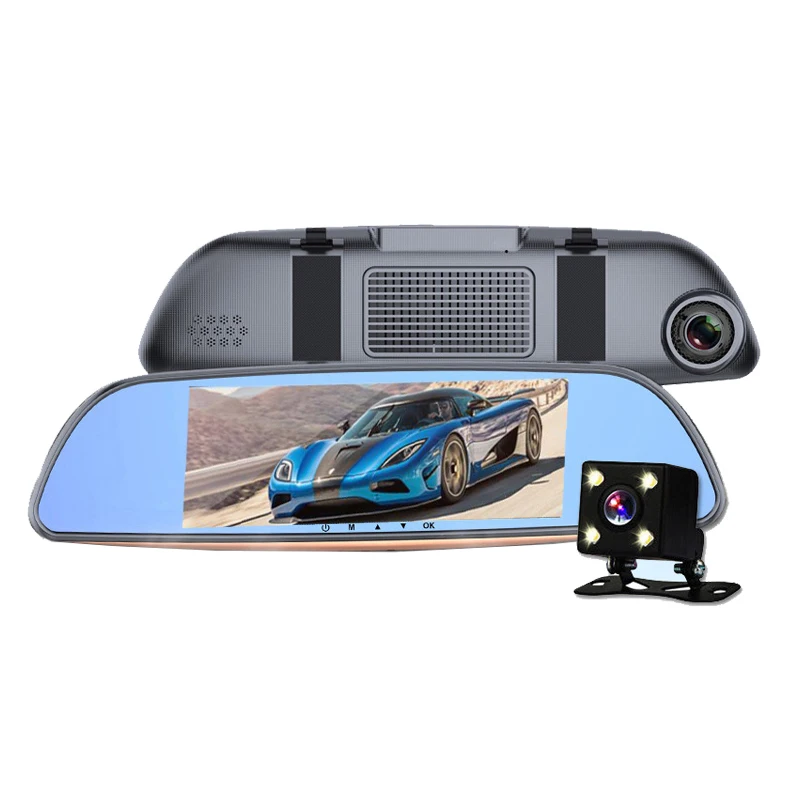 7 дюймов Full HD сенсорный Экран DVR 1080P Фронтальная камера заднего вида Синий Зеркало