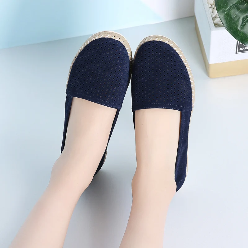 

New Cut Out Suede Casual Shoes for Women Summer Fashion Women's Flat Shoes Breathable Soft Womens Shoes Size 36-42
