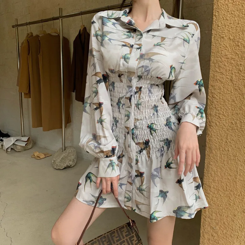 

Мини-платья Streewear, новинка, Весенняя рубашка, облегающее платье с рукавами, модное женское Длинное Элегантное осеннее платье с принтом