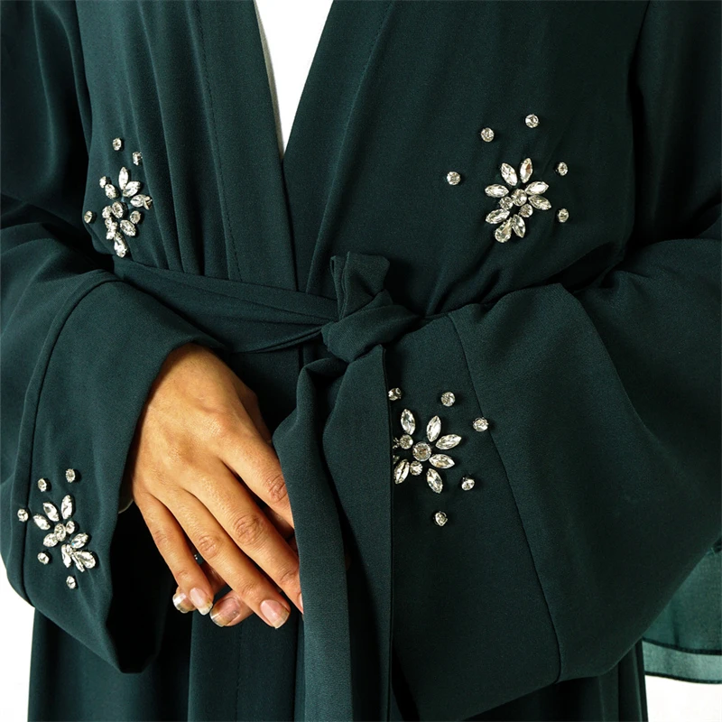 

Pearls Casual Turkey Islamic Clothing Muslim Female Ramadanbrown Robe Dubai Abaya Caftan Cardigan Eid Mubarak Women V-Neck 2021