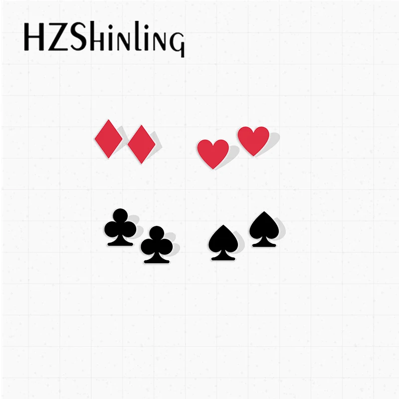 2021 New Cool Playing Poker Cards Peach Heart Cube Symbolism Handcraft Epoxy Acrylic Stud Earrings