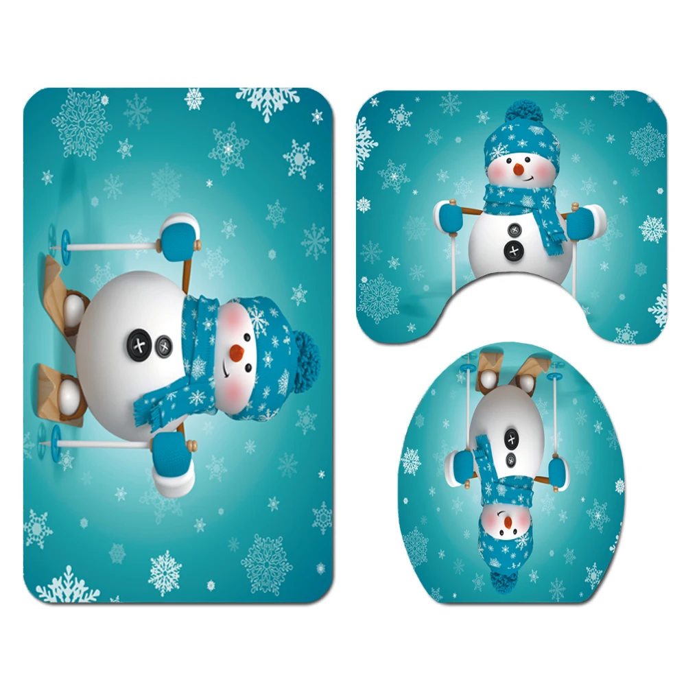 

Merry Christmas Bathroom Set Snowman Santa Claus Elk Pattern Waterproof Shower Curtain Toilet Cover Mat Non Slip Rug Home Decor