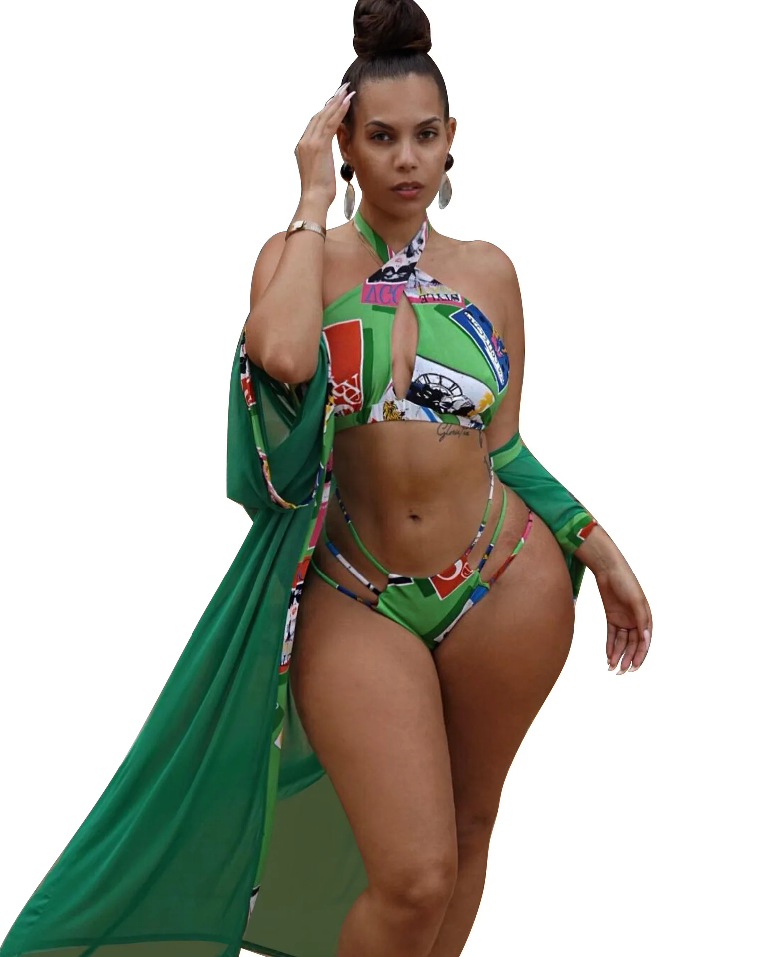 

PP Swimsuits Bikini + Mesh Shawl Three-Piece Sexy P H9502