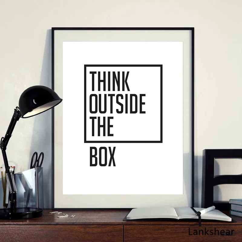 Картина на холсте с цитатами Think Quotes черная белая Художественная печать