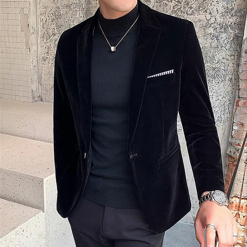 Темно-синий вельветовый мужской пиджак свадебный костюм мужские блейзеры