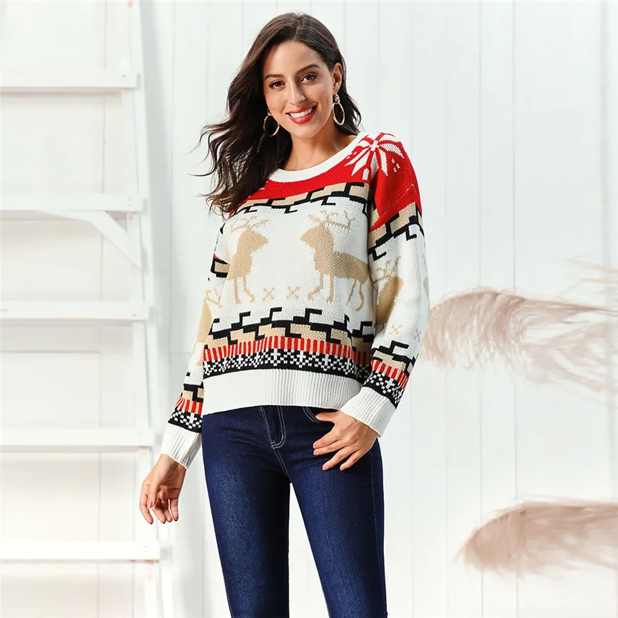 Женский джемпер свитер пуловер топы пальто Рождество зима для женщин s девушек
