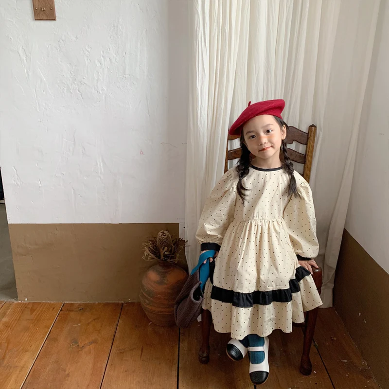 

Girl Dress Kids Baby Gown 2021 Beige Winter Autumn Plus Thicken Outwear School Toddler Long sleeve Uniform Children Clothing