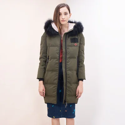 Куртка с 90% утиным пухом Женская длинная парка новинка 2020 натуральный мех енота
