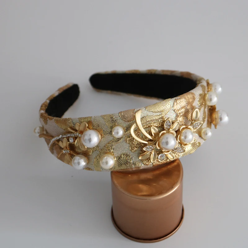 Женская винтажная Корона ручной работы с жемчужинами и цветами широкий ободок