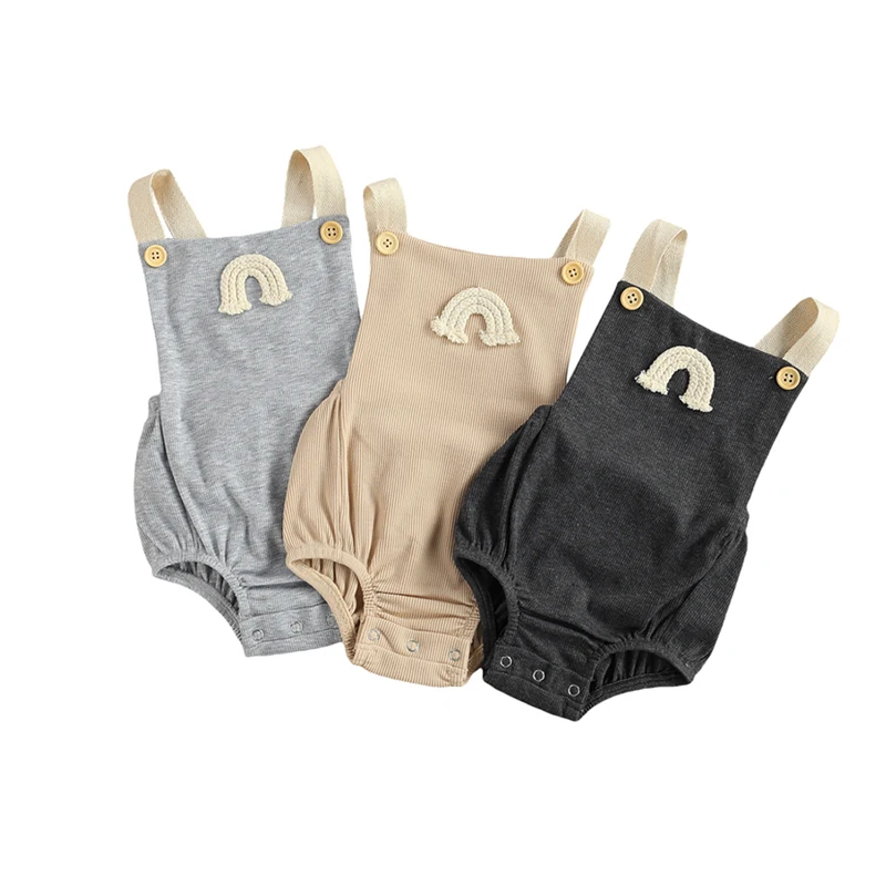 

Pudcoco 0-18M Bodysuit Toddler Baby Rainbow Embroidery Ribbed Infant Sleeveless Suspender Square Collar Button Leotard