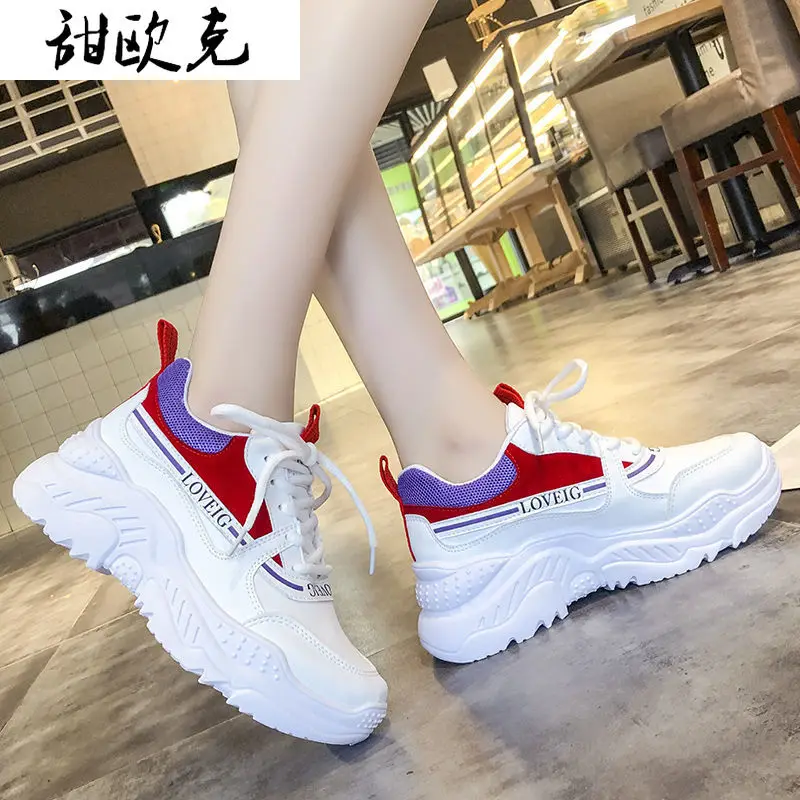 

Sneakers Women Breathable White Shoes Mesh Casual Single Shoes Fashion Platform Round Toe Cross Tied Increase Women Shoes