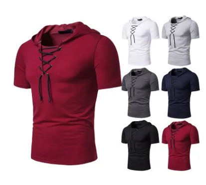 

New features of 20120 Men's Hooded T-shirt Short Sleeve Street Wear O-neck T-shirt Men Casual Summer Slim Fit Hooded Top Men