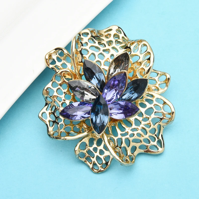 

Wuli&baby Purple Crystal Flower Brooches Women Flower Weddings Office Casual Brooch Pin Gifts