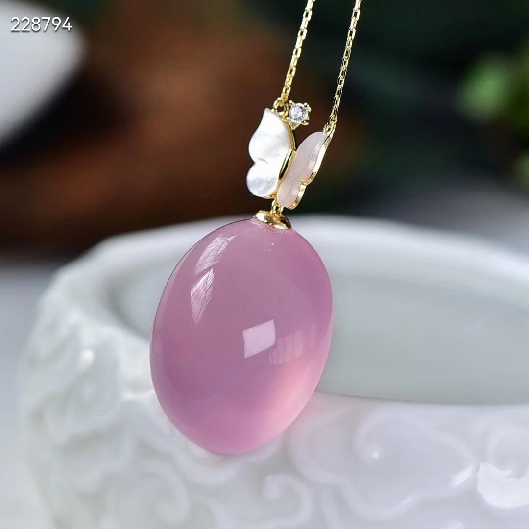 

Genuine Natural Rose Quartz Star Light Pendant Necklace Mozambique 26.5*18.5*12mm Women Men Oval Shape Jewelry AAAAA