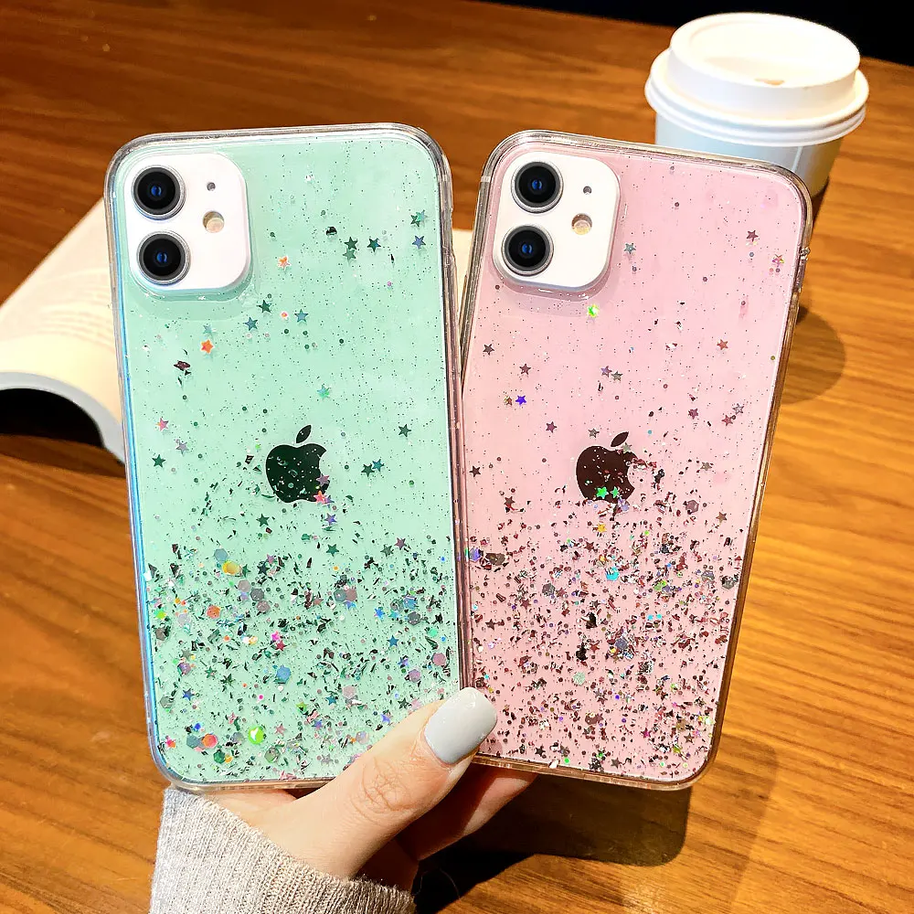 

Glitter Bling Epoxy Case For iPhone 11 12 Pro Max Case Cover For iphone11 Pro Xs Xr X 6 6S 7 8 Plus SE2 Case iphone12 Mini 11Pro