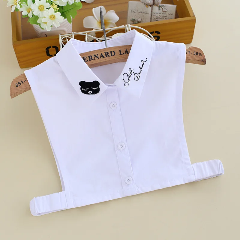 

Однотонная белая рубашка с вышивкой для детей 2022, съемный воротник, половина рубашки, дети, девочки, ложные воротники, свитер, Декор