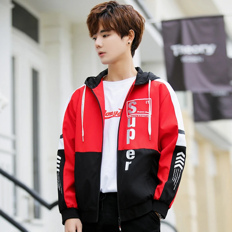 

Slim Chic Militar Autumn Korean Men's Jacket Hot One's Paragraph Color Matching Collar Male Baseball Uniform Patchwork O-neck