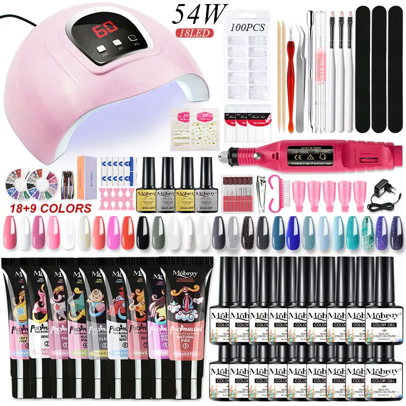 

Nail Set 54W UV Lamp Nail drying With nail polishes Kit Poly Acrylic Gel Set For Nail Extension electric Nail drill Manicure Set