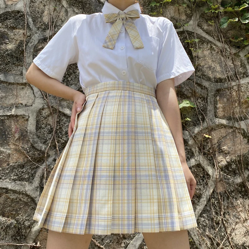 

[Drift Moon] Girl's Summer High Waist Pleated Skirts Plaid Skirts Women Elegant JK Uniforms Girl School Dress Student Cloths