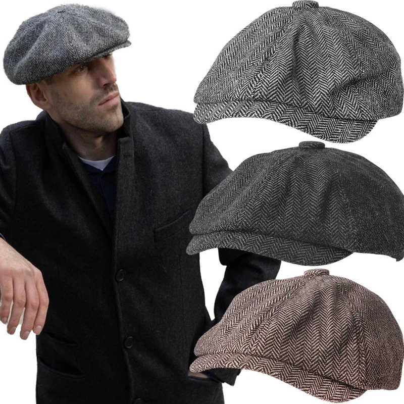 Фото 2021 Men Newsboy Hat Beret Herringbone Gatsby Hats Street Caps Peaked Octagonal Brim Winter Spring Vintage British Berets Аксессуары 2021 Men Newsboy Hat Beret Herringbone Gatsby Hats Street Caps Peaked Octagonal Brim Winter Spring Vintage British Berets Аксессуары