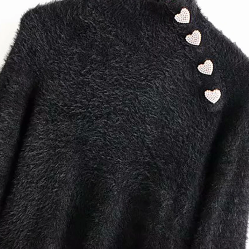 Женские модные мягкие вязаные свитера с бусинами и пуговицами облегающие