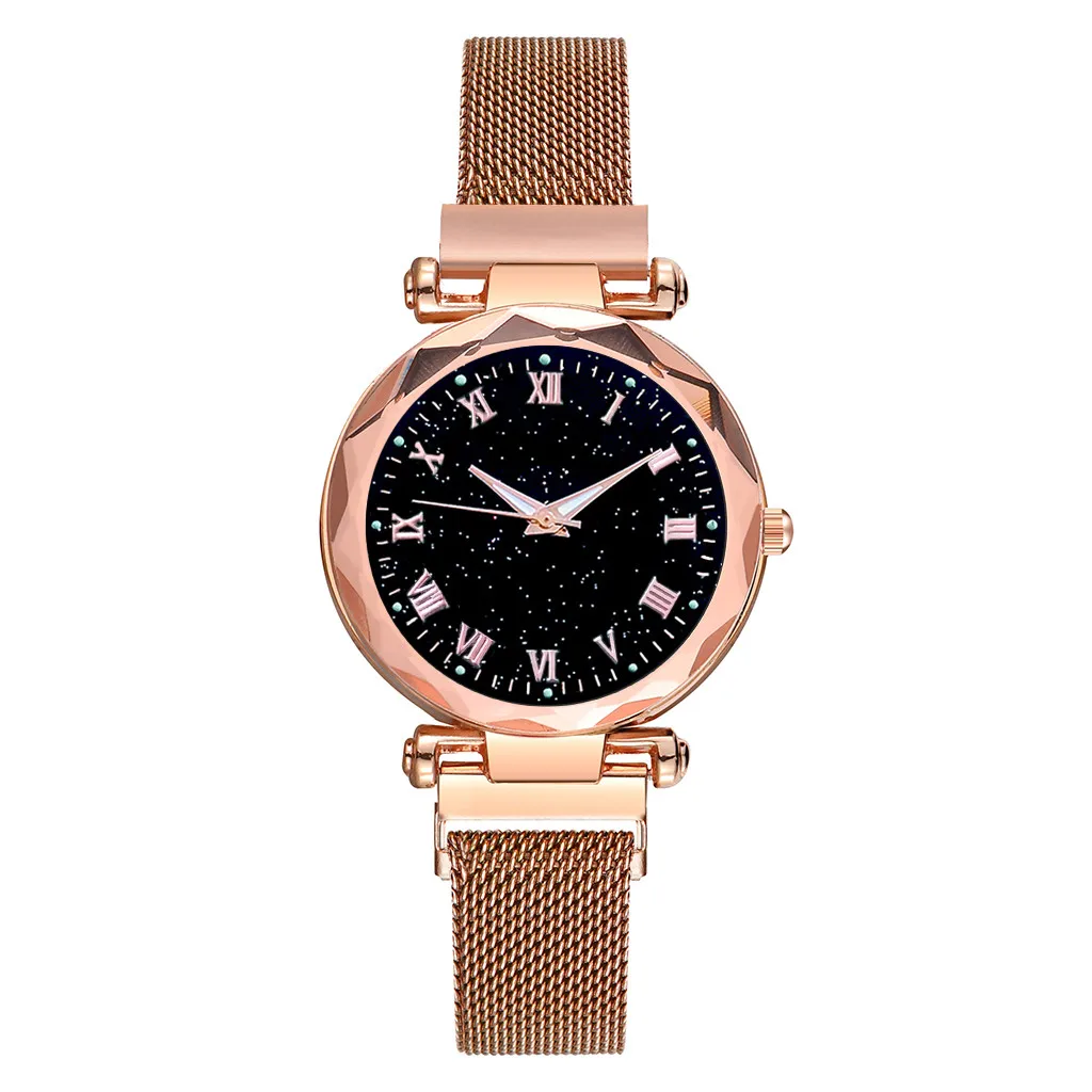 

2021 Fashion Simple Starry Dial Stainless Steel Mesh Belt Ladies Quartz Watch Gift Ladies Bracelet For Women's Watches Clock