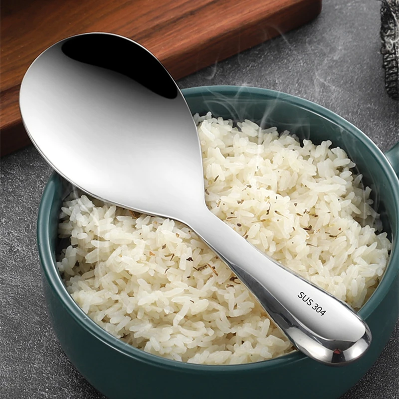 

Japanese Style Rice Cooker Spoon Stainless Steel Buffet Serving Spoons Long Handle Thicken Tablespoons Utensils for Kitchen