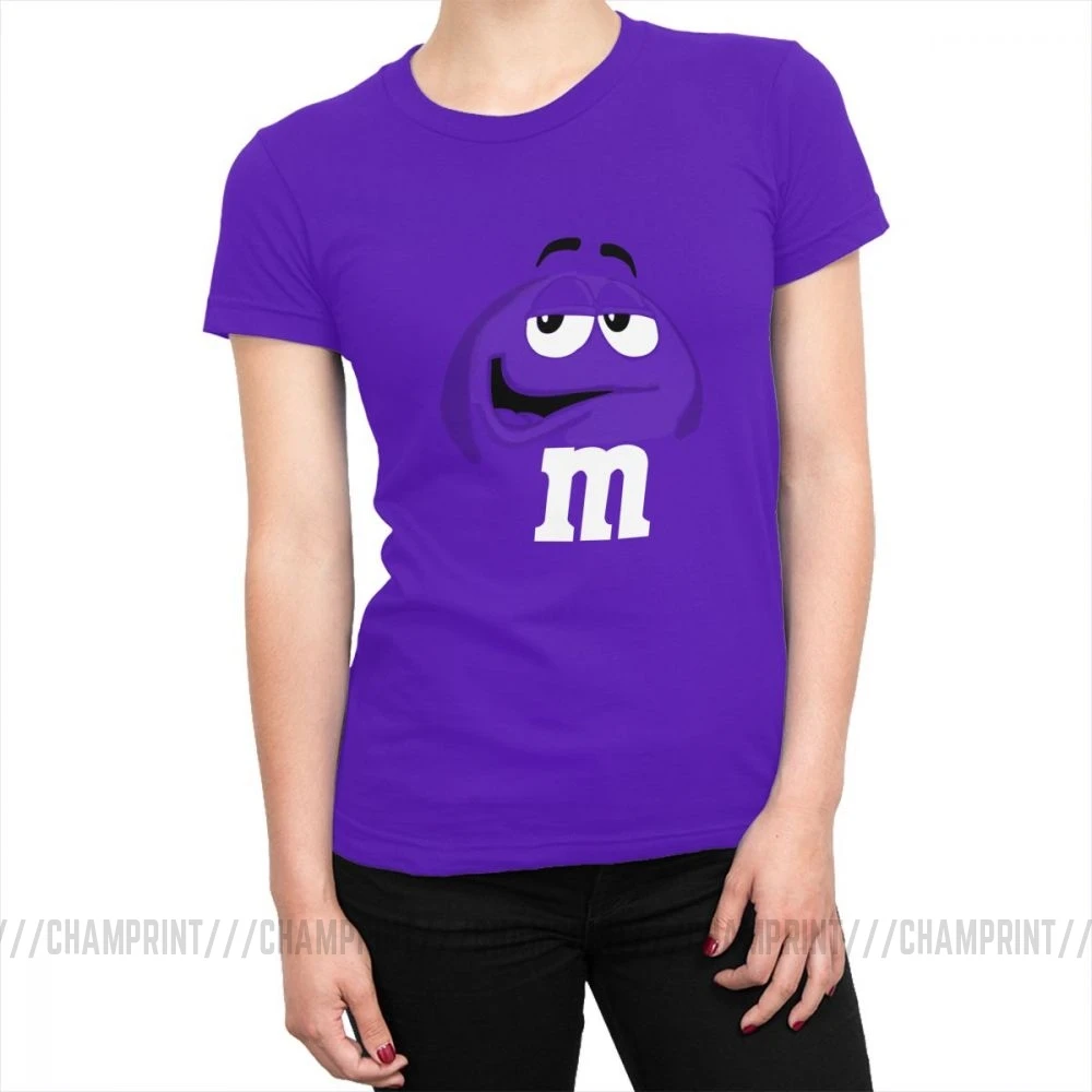 Фиолетовый M& M's Chocolate Candy, топы, футболки с персонажем, Новая модная женская футболка, Harajuku, хлопковая Футболка для женщин, забавная одежда - Цвет: Фиолетовый