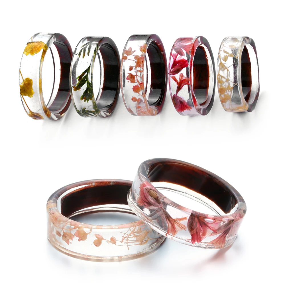 1 шт. ручной работы древесной смолы кольцо засушенные цветы растения внутри